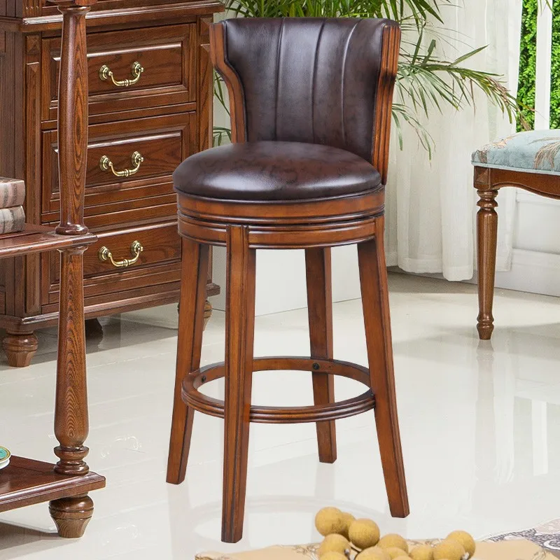 Antique Retro Leather Wooden Bar Furniture Vintage American Bar Stools