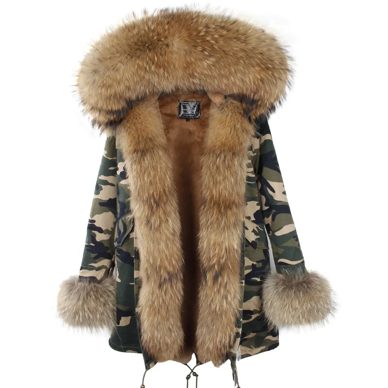 

Winter long body repair body warm lady coat raccoon hair collar fur jacket coat, Customized color
