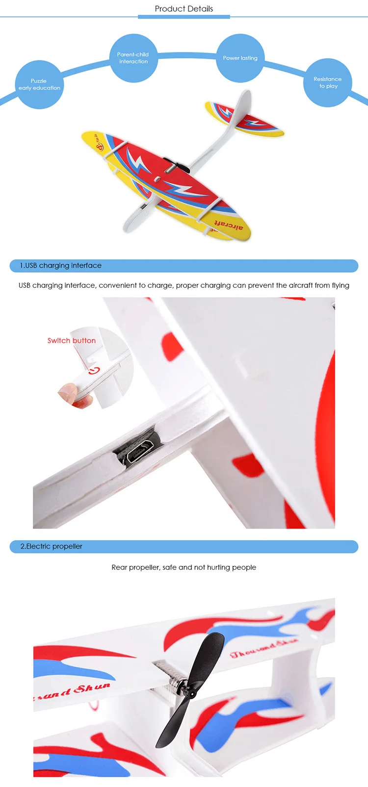 Diy Biplane Glider Epp Foam Hand Throwing Aircraft Powered Flying Plane