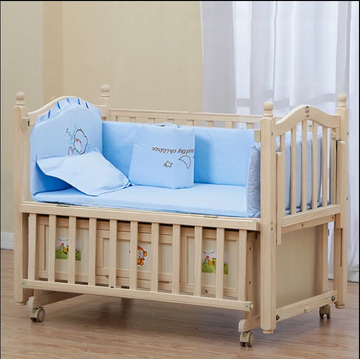Factory Prices Eco Double Wooden Baby Cot Bed With Drawer Designs