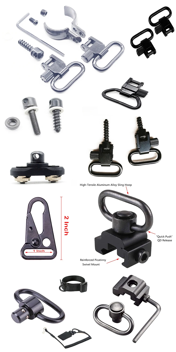 Hunting Tool Accessory Matt Black Push Bottom Sling Swivel Screws Studs Base with White Spacers.jpg