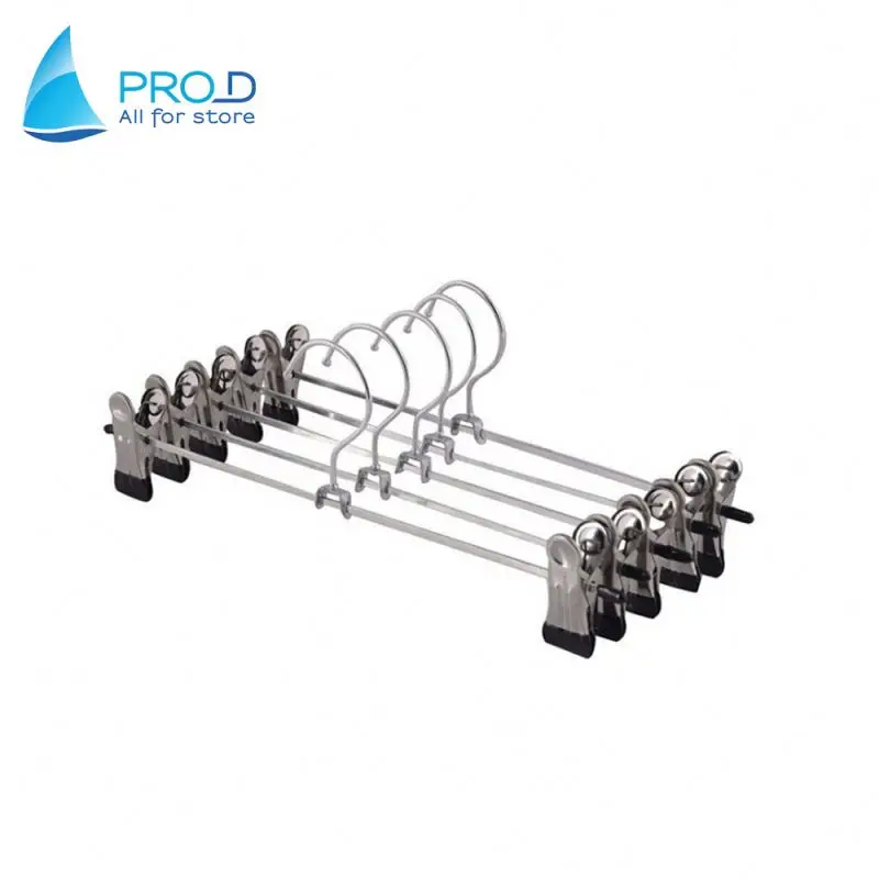 

High Quality China Factory Sale Metal Pants Hanger With Clips, Silver