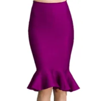 

Black Red Purple Gary Slim Fit Women Ruffle Skirt Sexy Bag Hip Knit Fabric Pencil Fishtail Skirt Midi Elegant E910