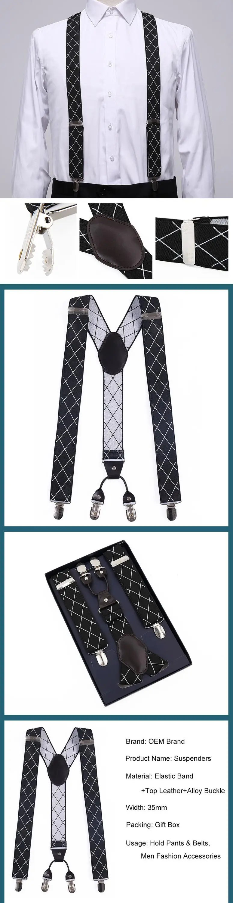 Oem Custom Printed Suspenders For Men Y Style Very Strong Clips