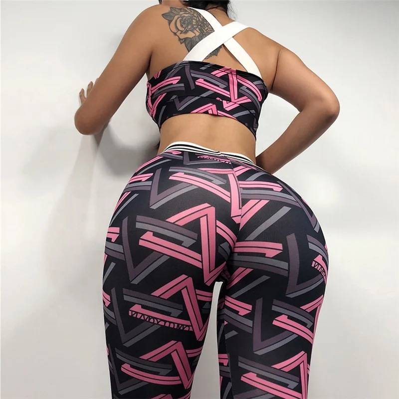 

3D fashion printed sports yoga sets fitness bra and leggings sets gym athleisure activewear wholesale workout clothing, As picture