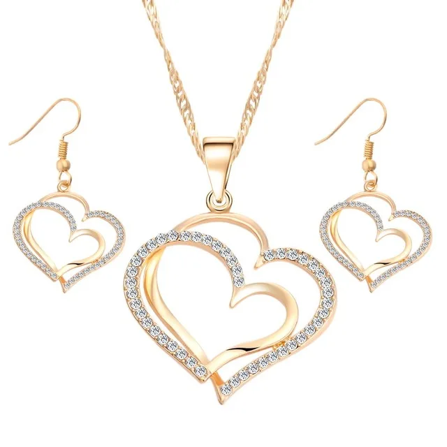 

Romantic Heart Pattern Crystal Earrings Necklace Set Silver Color Chain Jewelry Sets Wedding Jewelry Valentine's Gift NS180884, Picture