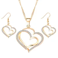 

Romantic Heart Pattern Crystal Earrings Necklace Set Silver Color Chain Jewelry Sets Wedding Jewelry Valentine's Gift NS180884