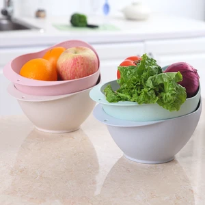 Image of Wholesale Wash Rice Fruit Tool Bowl bamboo fiber plastic Draining Kitchen Basket