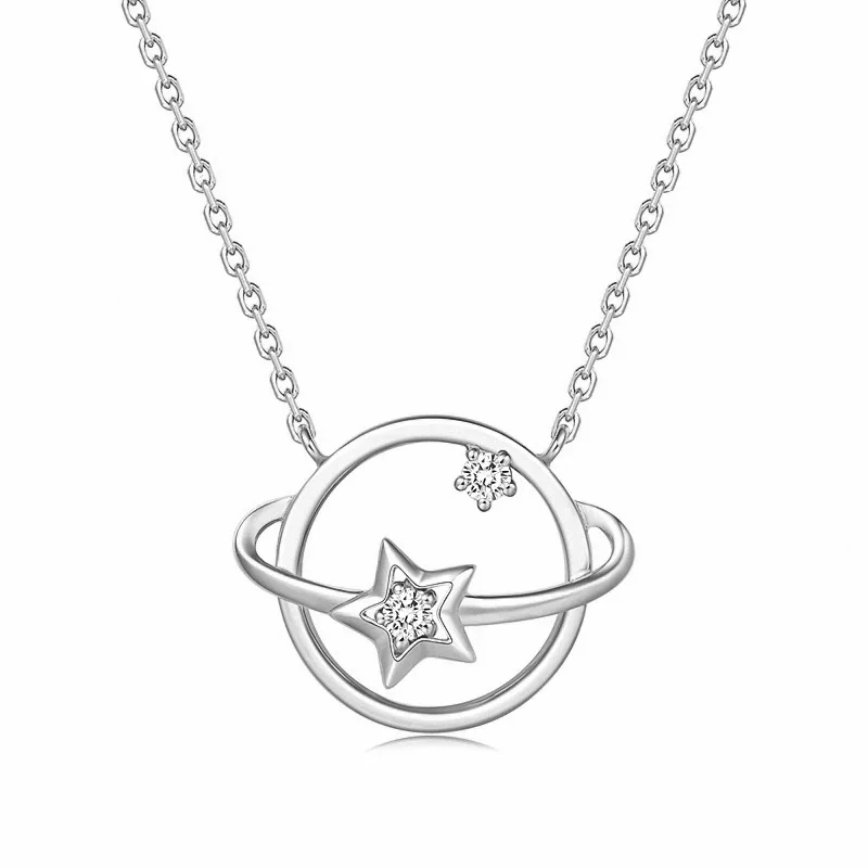 

S925 Sterling Silver Ladies Clavicle Jewelry Simple Travel Star Saturn Planet Galaxy Necklace, N/a