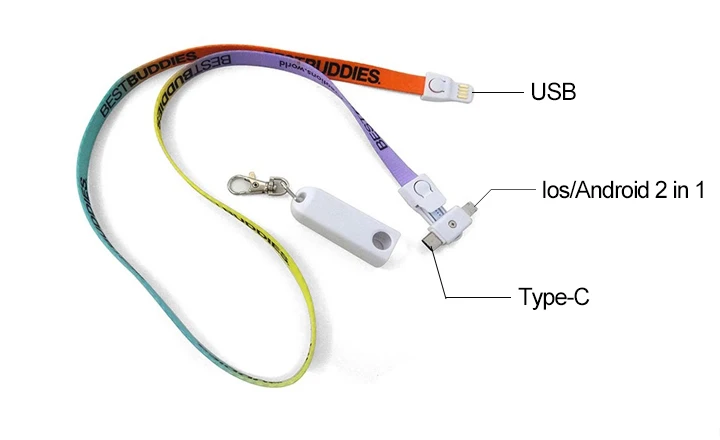 Multi Function Phone Data Cable Polyester Keychain Lanyard