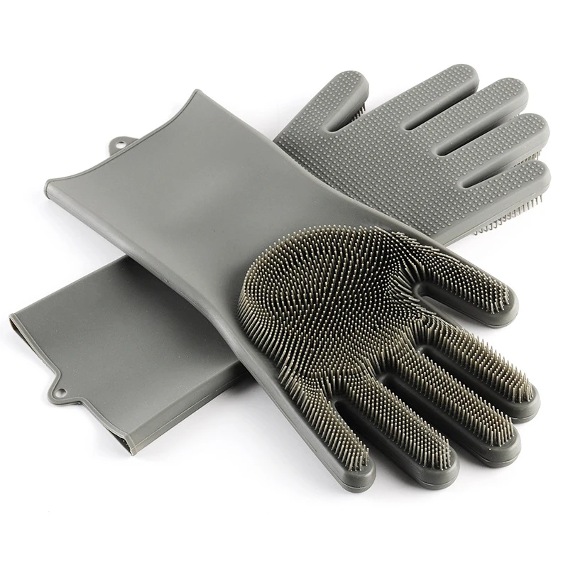 

Kitchen Tool for Cleaning Magic Silicone Rubber Dish Washing Gloves, Orange green grey blue