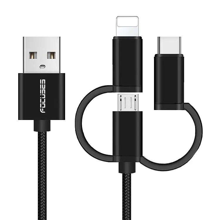 2.4A Fast Charging+Data Transfer Micro Type c 8pin 3 in 1 Usb Cable , Data Charger Cord for iPhone for Samsung