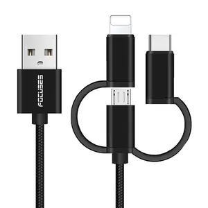 2.4A Fast Charging+Data Transfer Micro Type c 8pin 3 in 1 Usb Cable ,  Data Charger Cord for iPhone for Samsung