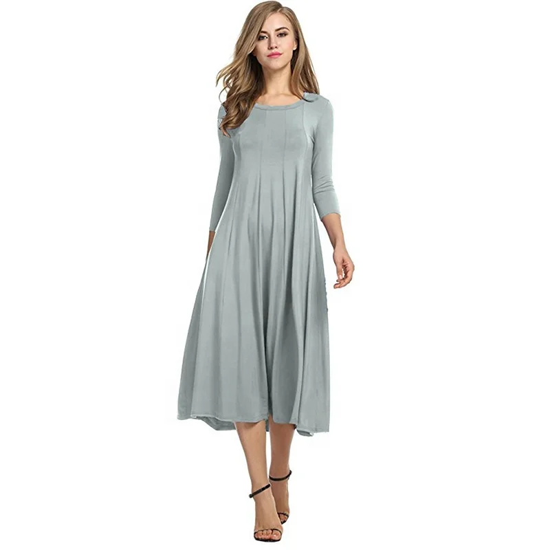 

High Quality Wholesale Cheap Vintage Casual Loose Solid Long Draped Casual Summer Dresses Women