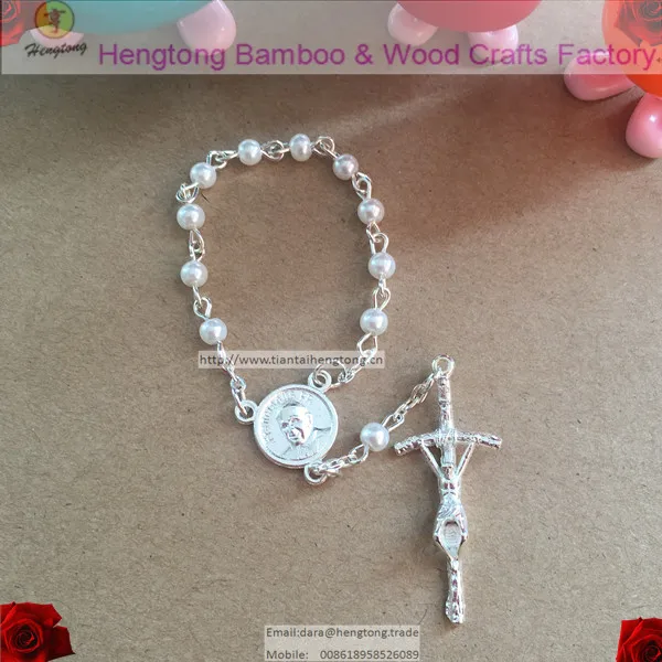 

4mm glass faux pearl bead rosary bangle for catholic usage and decade rosary as a gift for kid's baptism denary