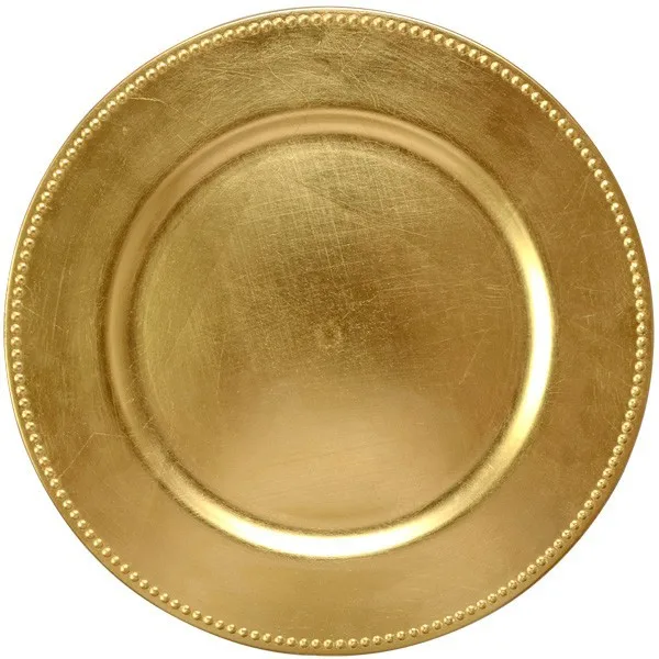 

Wholesale dinner 13" gold plastic beaded charger plate, Gold, silver, red