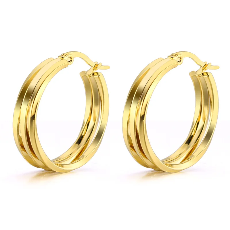 

Fashion titanium steel circle small earrings stainless steel three rings twisted wire ear clasps earring jewelry