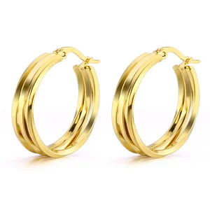 Fashion titanium steel circle small earrings stainless steel three rings twisted wire ear clasps earring jewelry