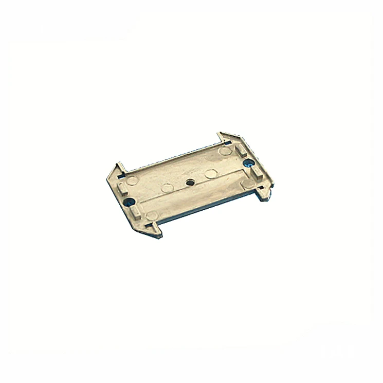 Transparent plastic battery cover with two screws, isolated on a white background.