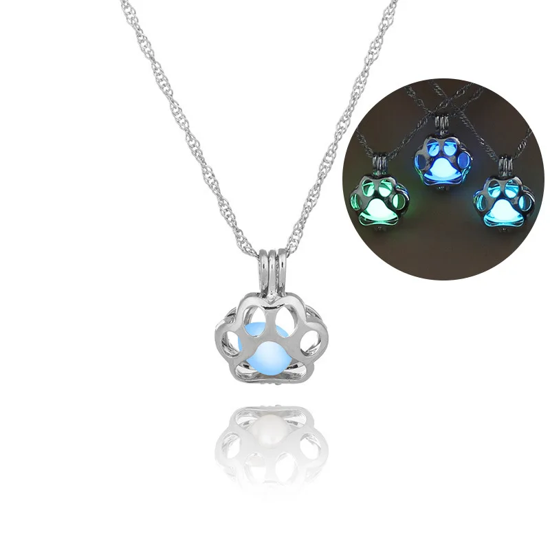 

Dog's Claw Shape Glow In The Dark Necklace Cute Stainless Steel Luminous Necklaces, Blue;green;sky blue