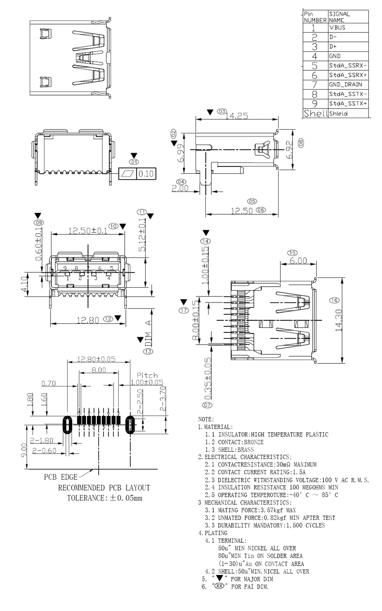 Short Body 9 Pin Usb 3.0 Type-a Female Connector Ports Replacement ...