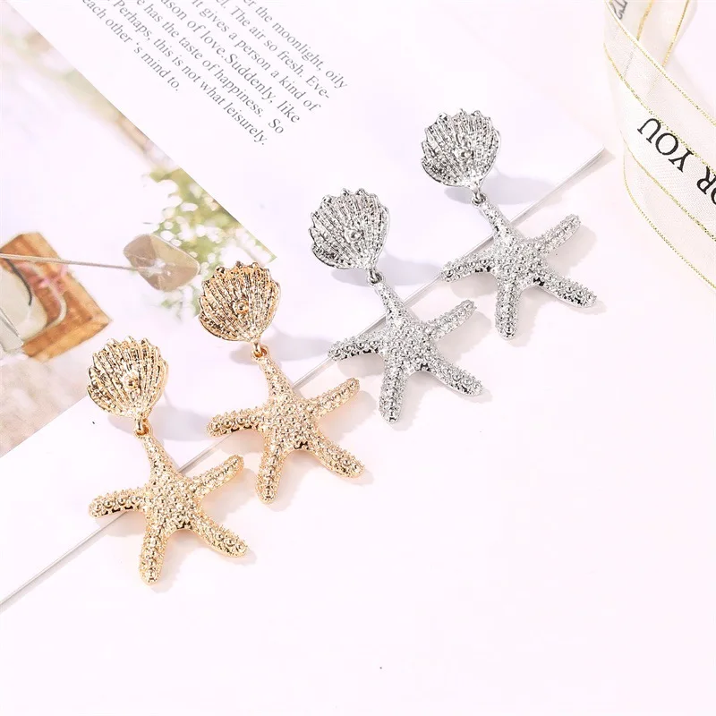 

Summer Elegant Pendant Beach Starfish Shell Metal Earrings For Women