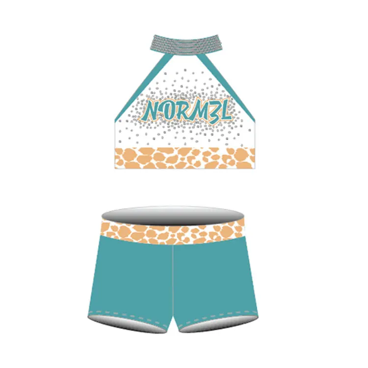 

Breathable Full Sublimation Custom All Star Rhinestones Cheerleading Uniforms Crop