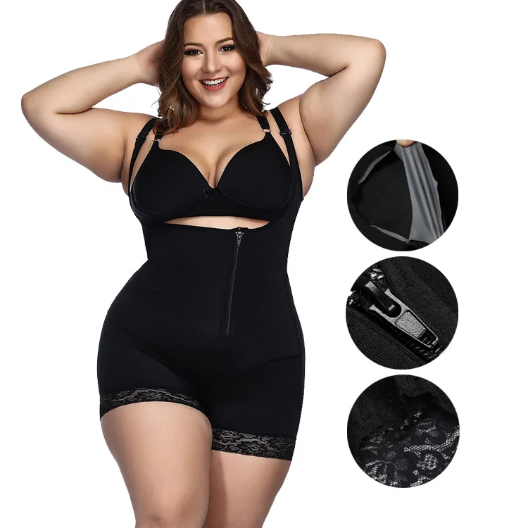 

Wholesale High Quality Latex Interlayer Adjustable Hooks And Zipper Full Plus Size Shapewear For Women, Black;nude