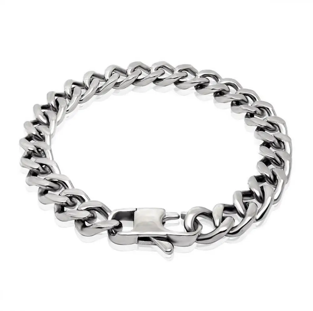 

HipHop men's curb bangle jewelry 316l Stainless Steel cuban link Chain bracelet, Silver