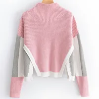 

Sweater Female Autumn Winter Knitted Women Fashion Tops Pullovers Sexy Slim Fit Jumper High Collar Splice Color E3011