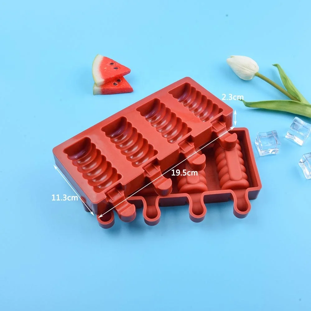 

Frozen Popsicle Silicone Molds Ice Cream Makers Tray 4 Cavity Spiral Shapes Ice Cube Maker Ice Mold With Wooden Sticks, As picture or as your request