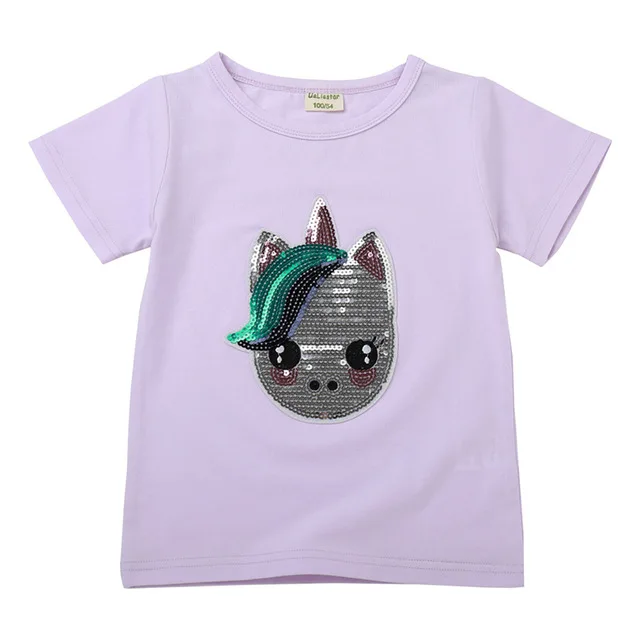

Girls T Shirts Kids Reversible Sequin Tops Boys Summer Clothing Fashion T-shirt Toddler Unicorn Magic Pattern Cotton Tee, As picture