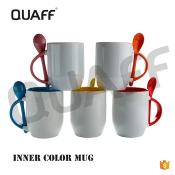 

QUAFF Color Mug with spoon sublimation ceramic mug coffee mug for sale, Pink, l-blue, yellow, red, orange, l-green, black, d-blue