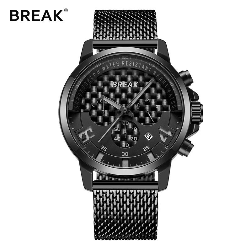 

BREAK 3302 Men's Quartz Colorful Case Auto Date Business Stainless Steel Band Wristwatches