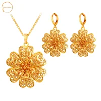 

Environmental Friendly Hollow Multi Layer Flower Brass Base Gold Plated Jewelry Set