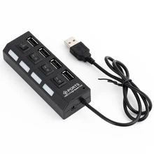 High Speed 480MBPS 4 Port USB 2.0 Hub Individual Power on/off Switches LEDs indicator for Laptop PC Notebook Tablet etc