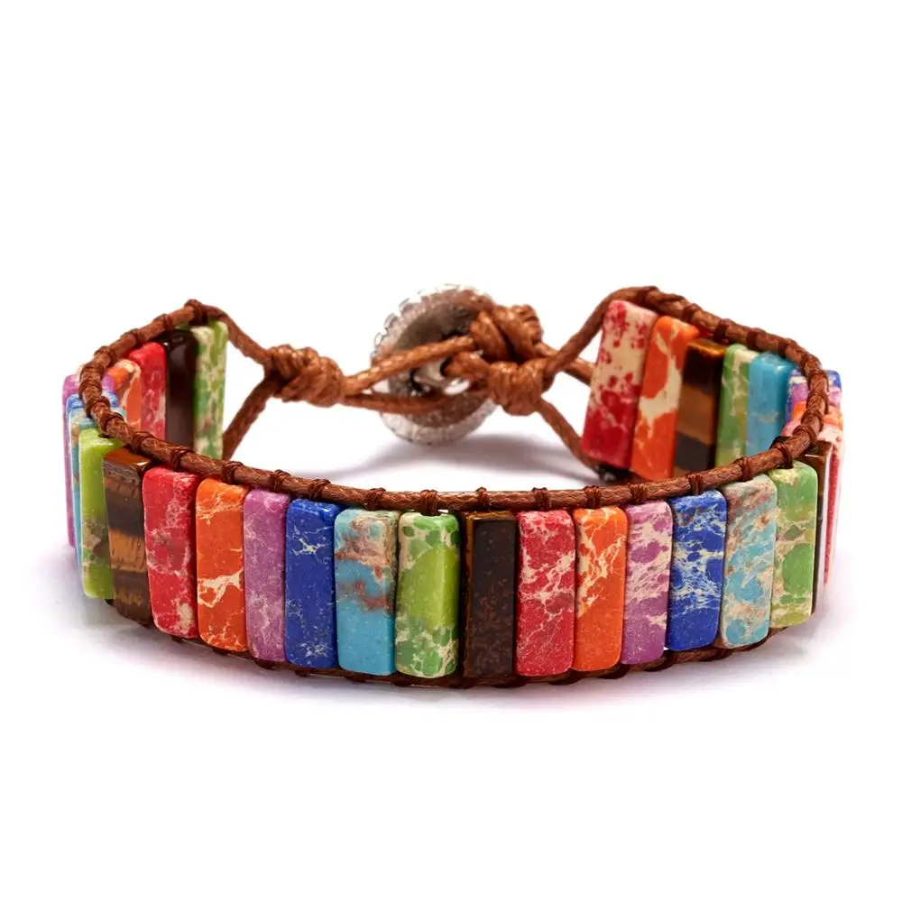 

Wholesale Girls Gifts Handmade Bohemia 7 Chakra Multi Color Tube Beads Natural Stone Women Wrap Bracelets