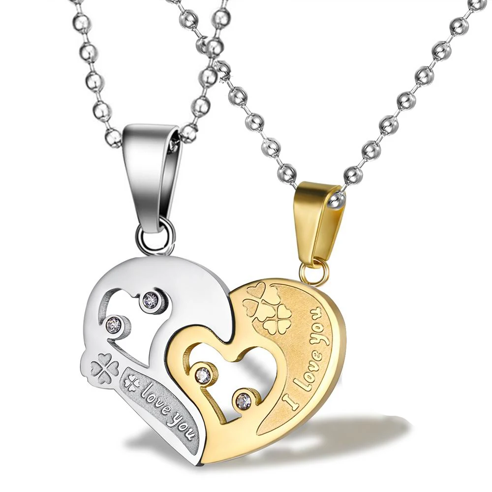 

Love Heart Shape Puzzle Couple Necklaces Black/Silver/Gold 316L Stainless Steel Pendant Necklace