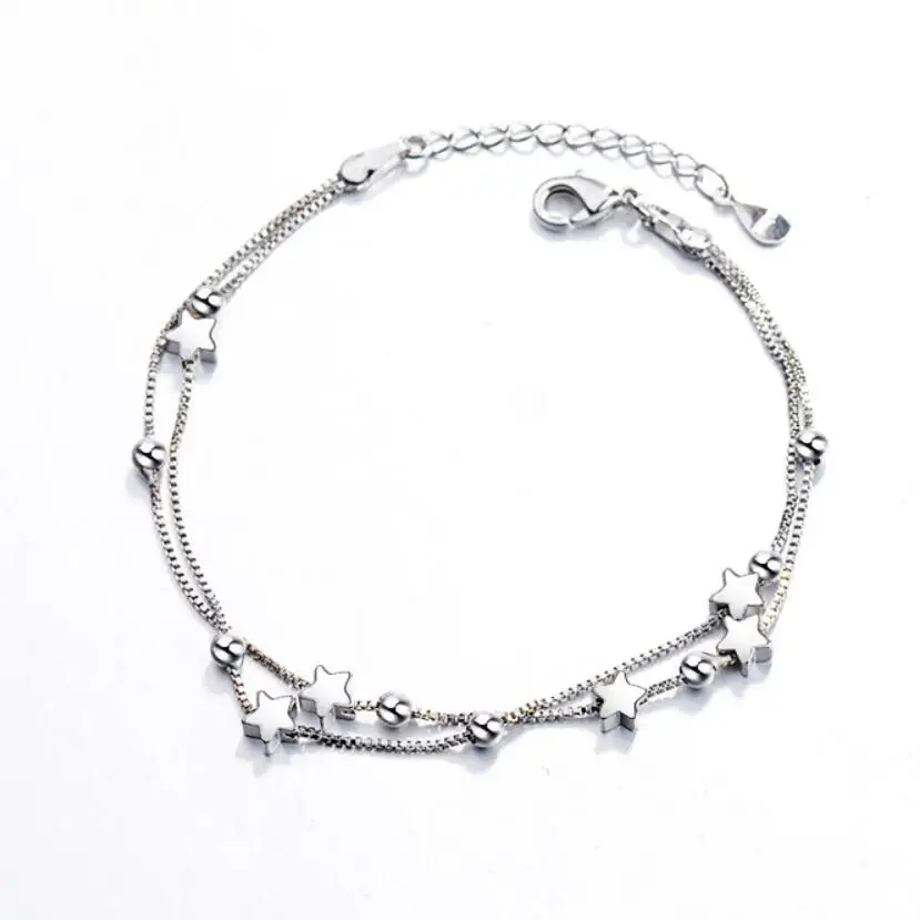 

Fashion 2 row Star silver bracelet for girls womens