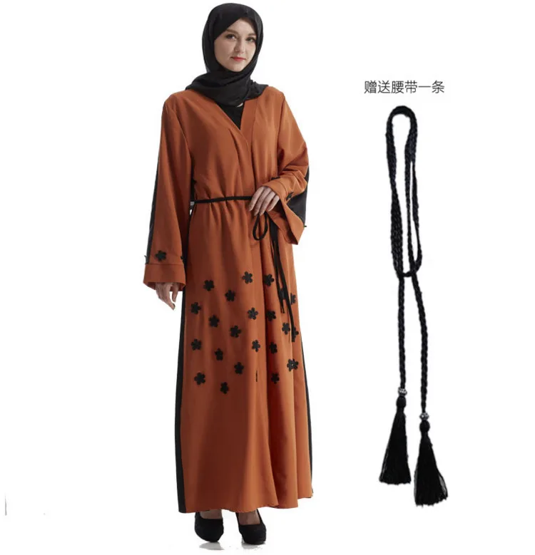 

Malaysian Muslim new Saudi women's Middle Eastern costume cardigan heavy work nail flower robe, Orange