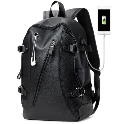 

New Backpack Man Waterproof Leather Backpack Men's Simple Laptop Bag Fitness Bag, Black