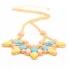 calaite oval stone beads String beaded Golden metal alloy strand necklace
