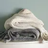 100%cotton knit blanket white plaid throw for sofas,cotton knit