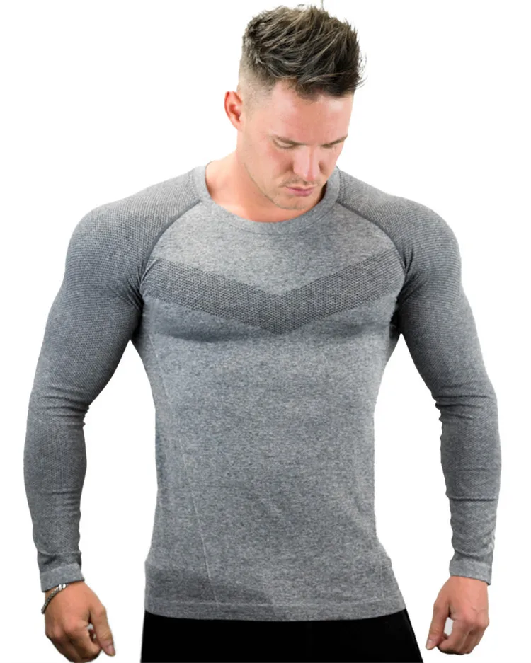 Men Compression And Seamless Ultra Grey Long Sleeve Workout Tee ...