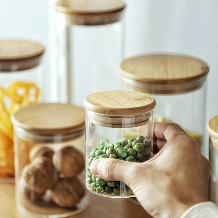 Haonai 2019 Popular Bulk Storage Glass Jar With Wooden Lid Buy