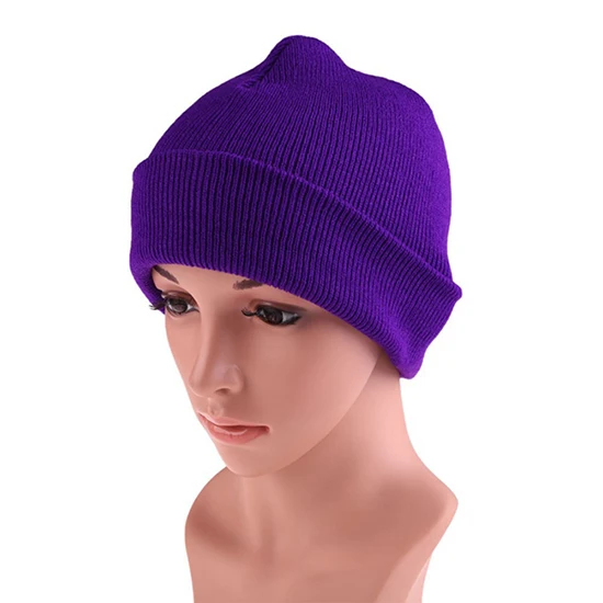 High Quality  Winter Plain Dyed Custom Beanie Hat 100% Acrylic Warm Knitted  Beanie