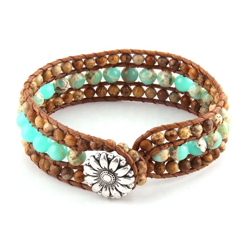 Fashion Beautiful Energy Beaded Jewelry Bracelet Handmade Pic Jasper Amazonite Natural Stone Wrap Bracelets Bangles Drop Ship