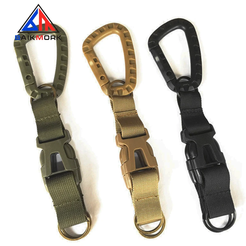 

Free Sample Tactical Webbing Keychain Outdoor sports key chain mountaineering buckle molle belt hook Waist Bag Hook, Black/tan/green