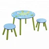 wooden kids round table and two stools set animal pattern with storage bag