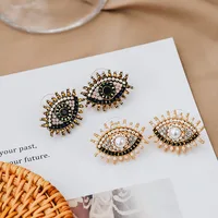 

EM1076 Fashion Crystal Glass Pearl Pave Evil Evileye Eye Charm Stud Earrings for Women Girls